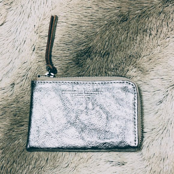 Katherine Hamnett Handbags - New Katherine Hamnett Silver Leather Zipped Pouch